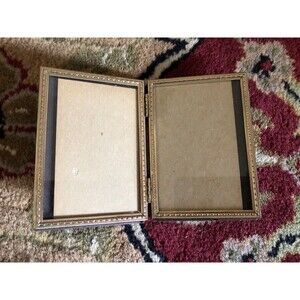 3.5x5 Vintage Metal Gold Engraved Double Hinged Engraved  Picture Photo Frame